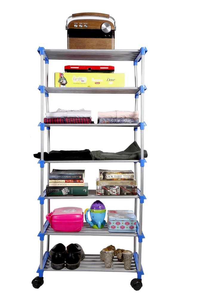 Aluminum Powder Coated Plastic Shoe Rack, 7 Shelves, Free Standing