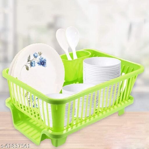 Square Green, Blue 3 In 1 Large Sink Set Dish Rack Drainer, For Storage