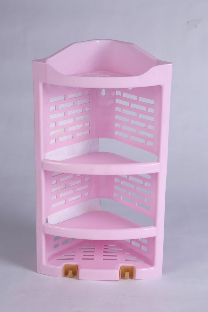 Fair Food Pink Plastic 3 Layer Bathroom Corner Shelf