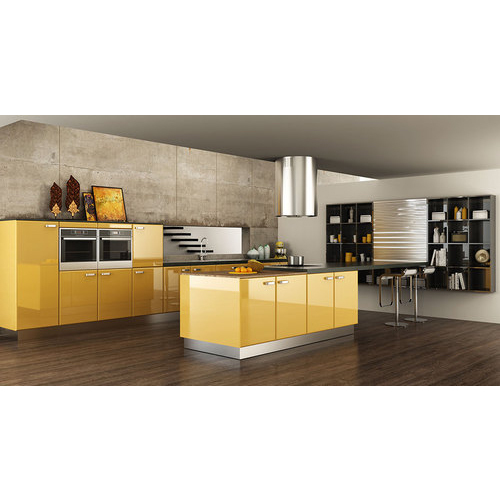 Yellow Plywood Acrylic Kitchen Cabinet