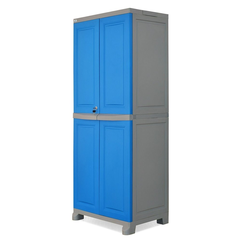 Blue and Grey 2 Doors Nilkamal Plastic Almirah, With Locker