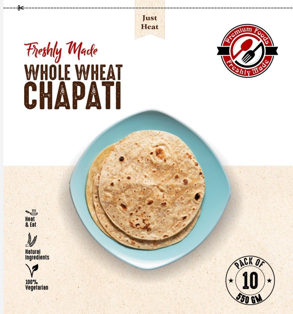 Premium foods Ready To Eat Whole Wheat Chapati (pack of 10), Packaging Type: Packet