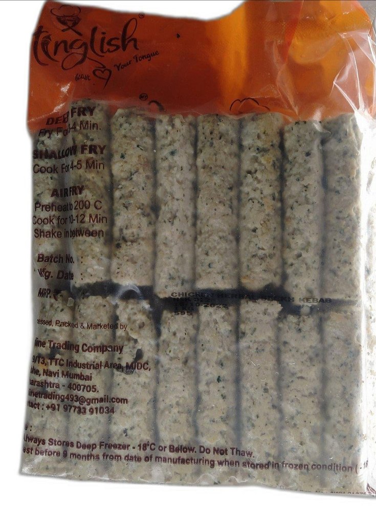 Deep Fry Tinglish Frozen Chicken Herbal Seekh Kabab, Packaging Type: Packet