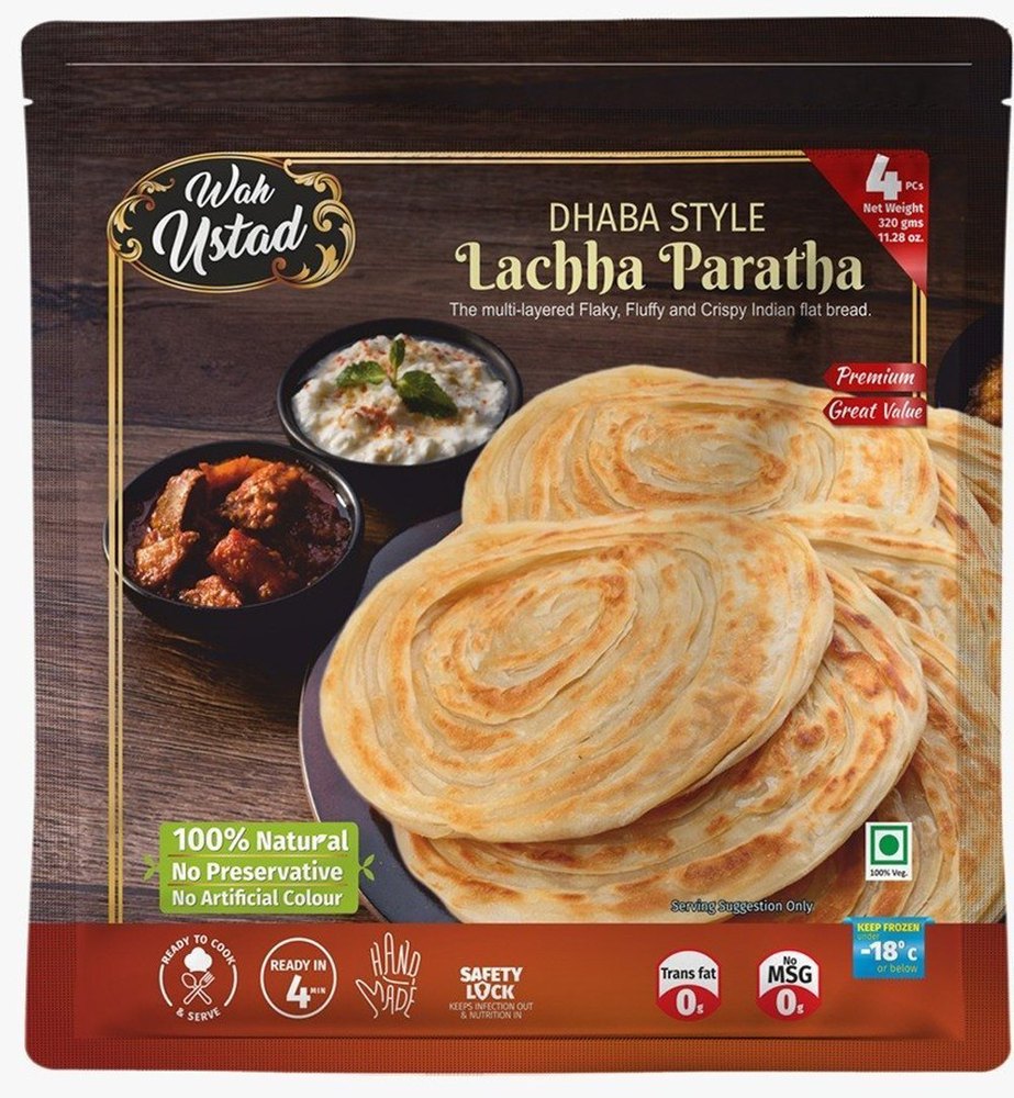 Wah Ustad Lachha Frozen Paratha, Packaging Type: Packet