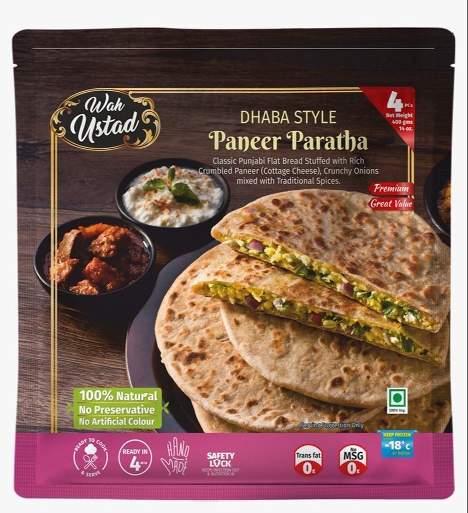 Wah Ustad Paneer Frozen Paratha, Packaging Type: Packet