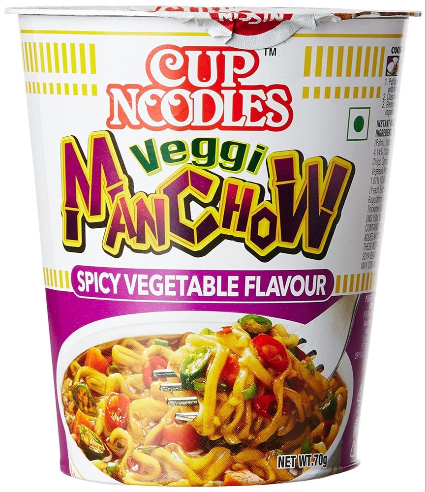Nissin Spicy Vegetable Top Ramen Veggi Manchow Cup Noodles, Packaging Size: 70g
