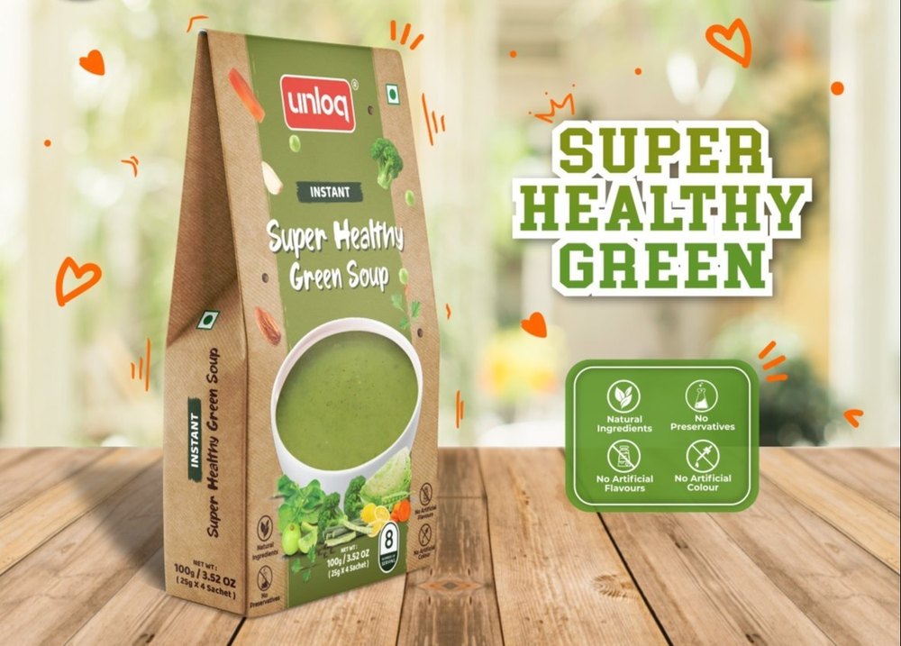 Unloq Natural Instant Super Healthy Green Soup, 100gm Pack, Serve 8 Bowls, Packaging Type: Packet