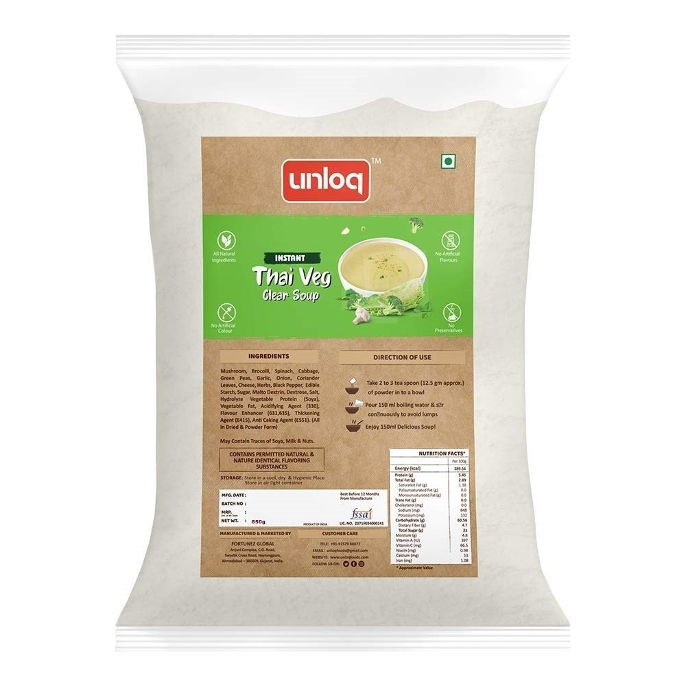 Unloq Cream Instant Thai Veg Soup, 1kg Pack, Serve 80 Bowls, Packaging Size: 1 KG Polyliner Bag