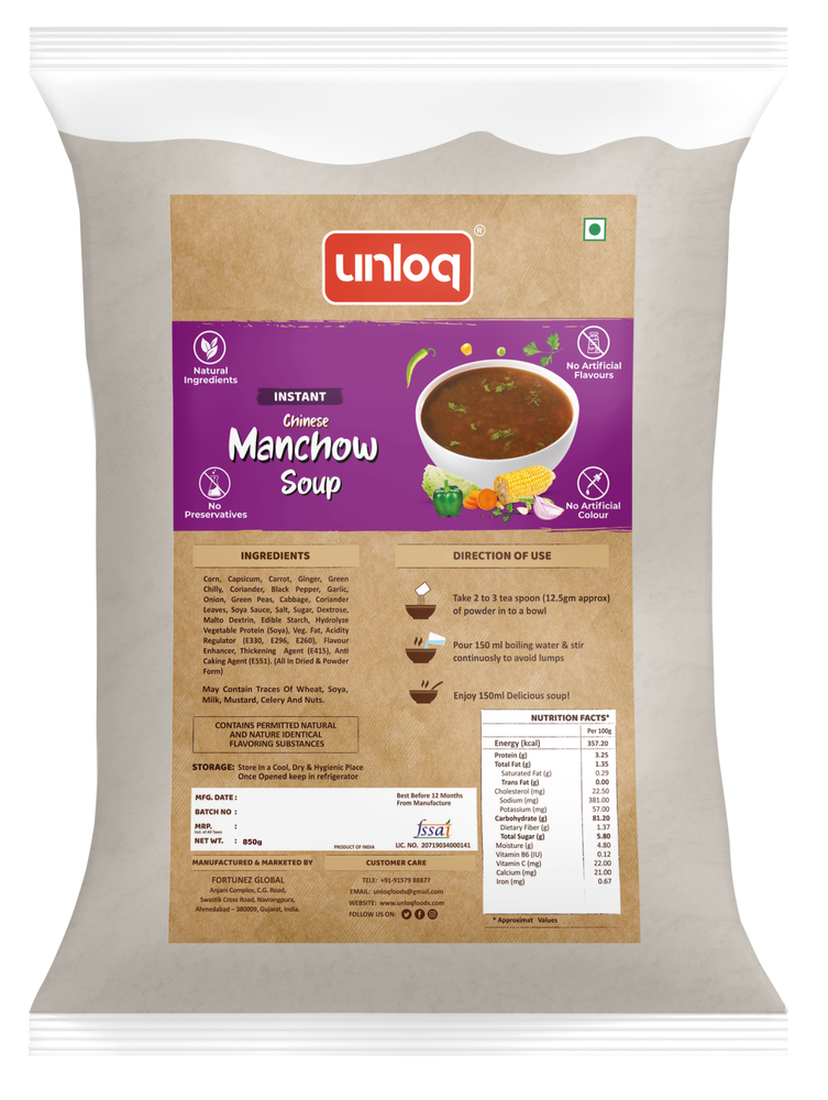 Unloq Brown Instant Chinese Manchow Soup, 1kg Pack, Serve 80 Bowls, Packaging Size: 1 KG Polyliner Bag