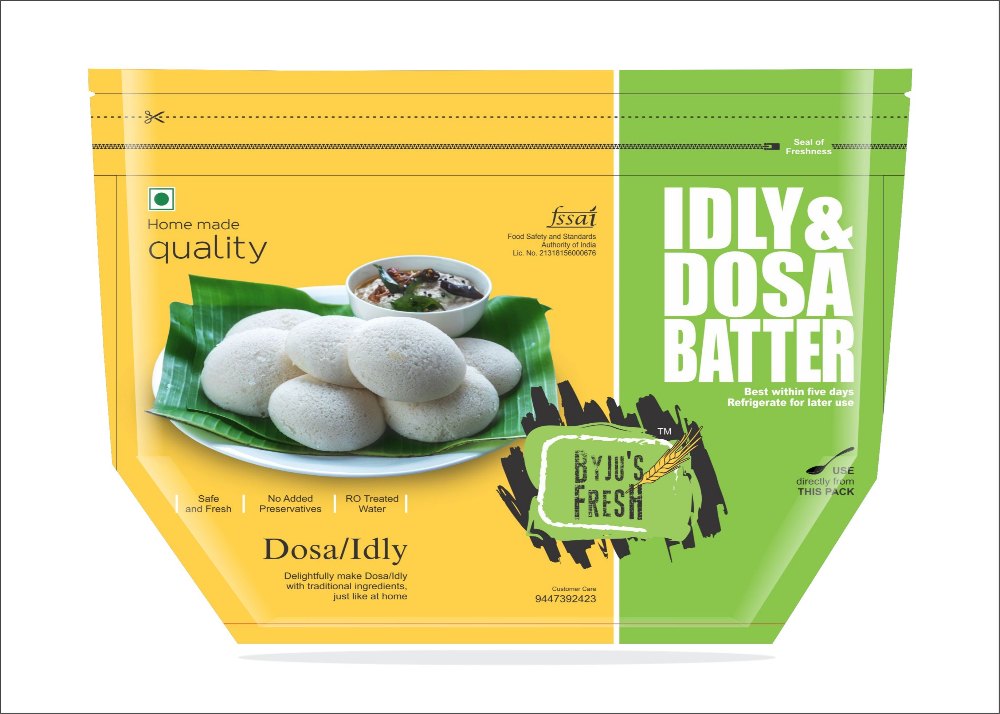 Printed Glossy Idly Dosa Batter Pouch - Standup Zipper, Capacity: 1 Litre