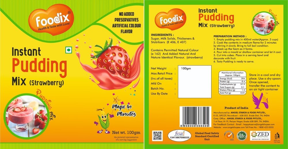 Foodix Strawberry Instant Pudding Mix, Budding, Packaging Size: 100 G