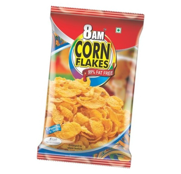 plain 8AM Corn Flakes 200g, For Breakfast Cereal, 99% Fat Free