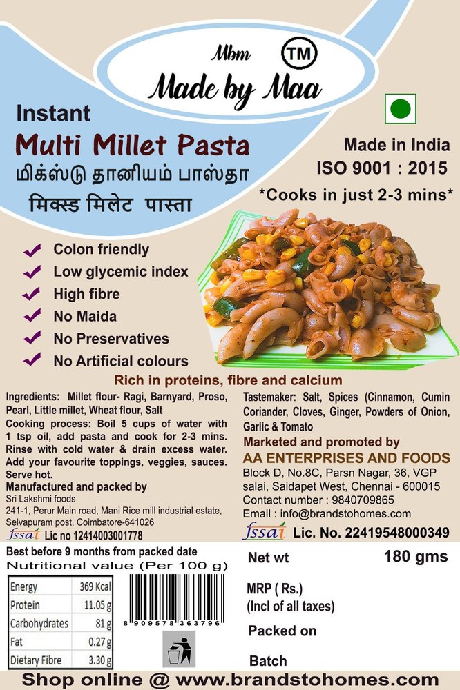 Aa Enterprises And Foods Instant Multi Millet Pasta