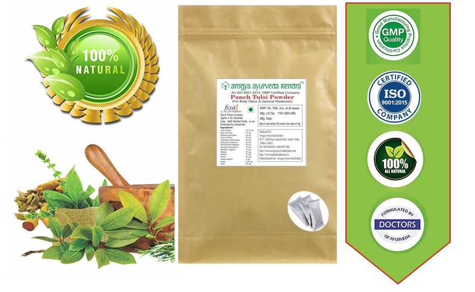 Herbal Blend Panch Tulsi Powder, Arogya Ayurveda Kendra, Packaging Size: 30 Sachets