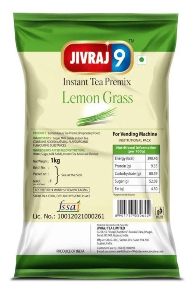 Jivraj 9 Lemon Grass Milk Tea Premix, Powder, Packaging Size: 1Kg