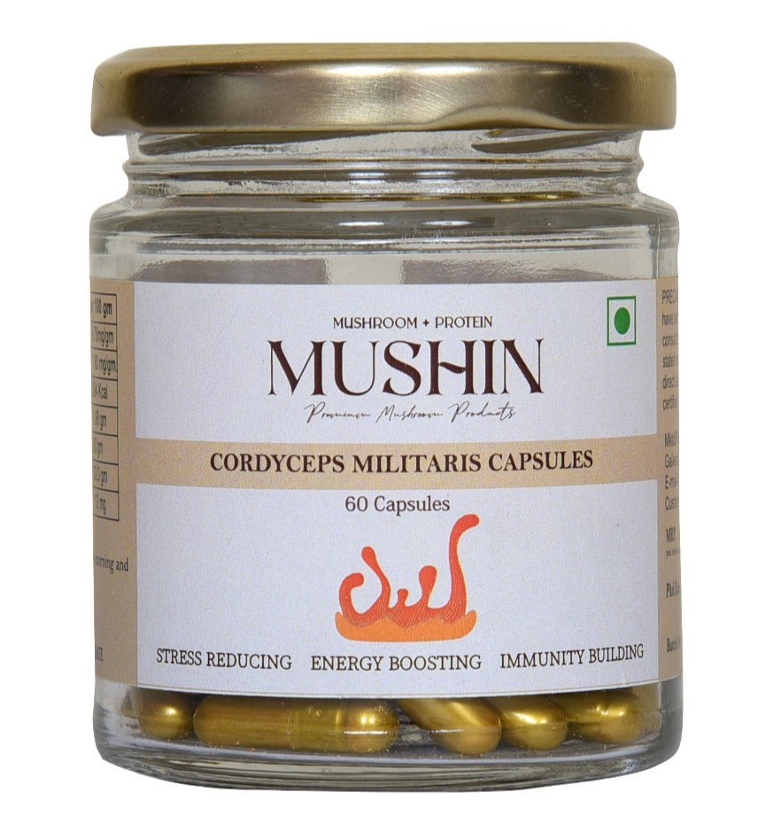 Golden Cordyceps Militaris Mushroom capsule, Packaging Type: Jar