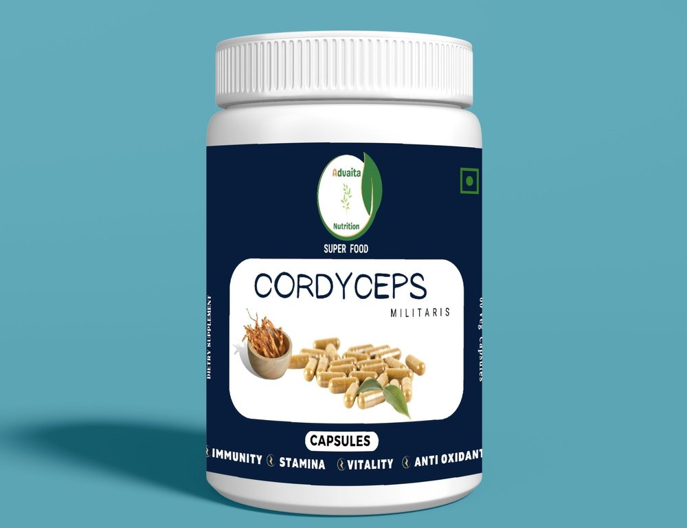 Brown Advaita Nutrition Cordyceps Militaris Capsules, Packaging Type: Jar, Packaging Size: 60 Per Pack