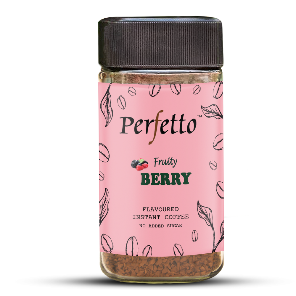 Brown Agglomerated Perfetto Fruity Berry Flavoured Instant Coffee, Packaging Size: 100 G