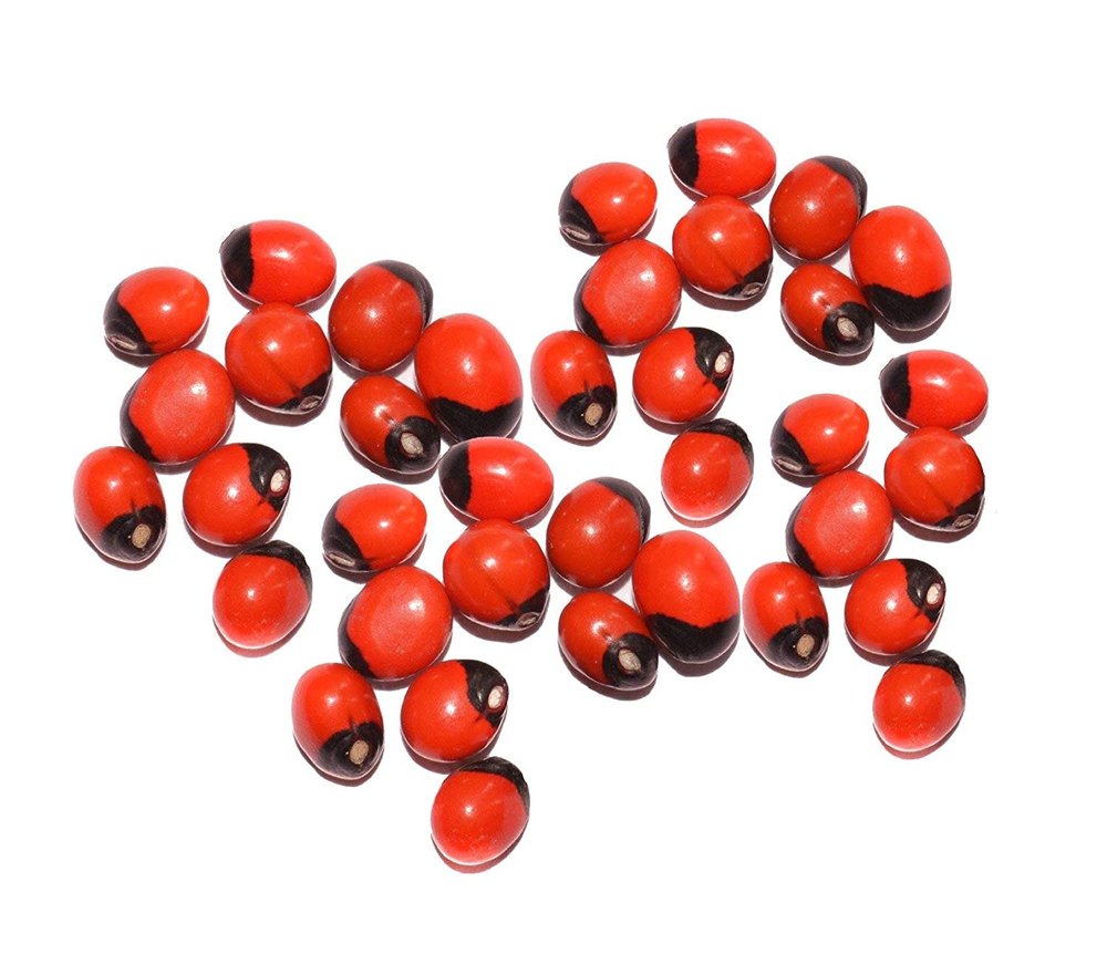 Natural Gunja Kesar Zems Abrus Seed Chirmi Beads (Red, White, Black) - Set of 21
