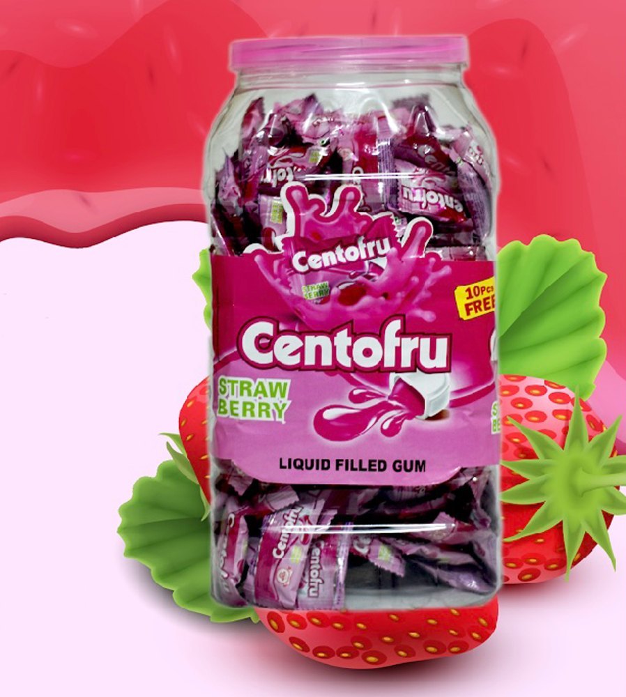 Gum Round Centofru Strawberry, Packaging Type: Plastic Jar