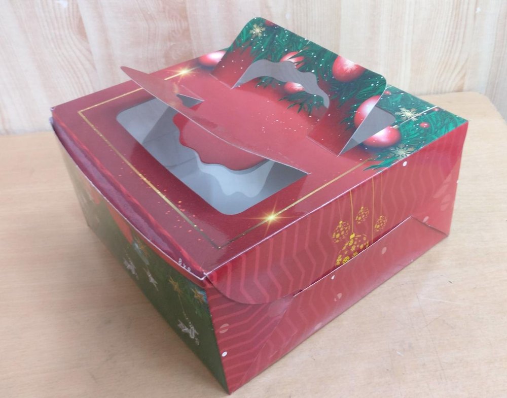 Strawberry Merry Christmas Square Take Away Cake Box, For Bakery