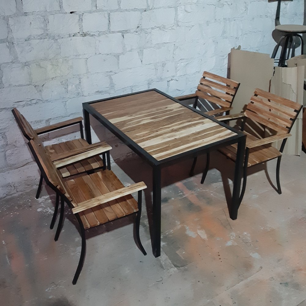 Iron And Wood Black Outdoor Cafe Table set, For Cafe, And Bar, Size: 120*75*75cm