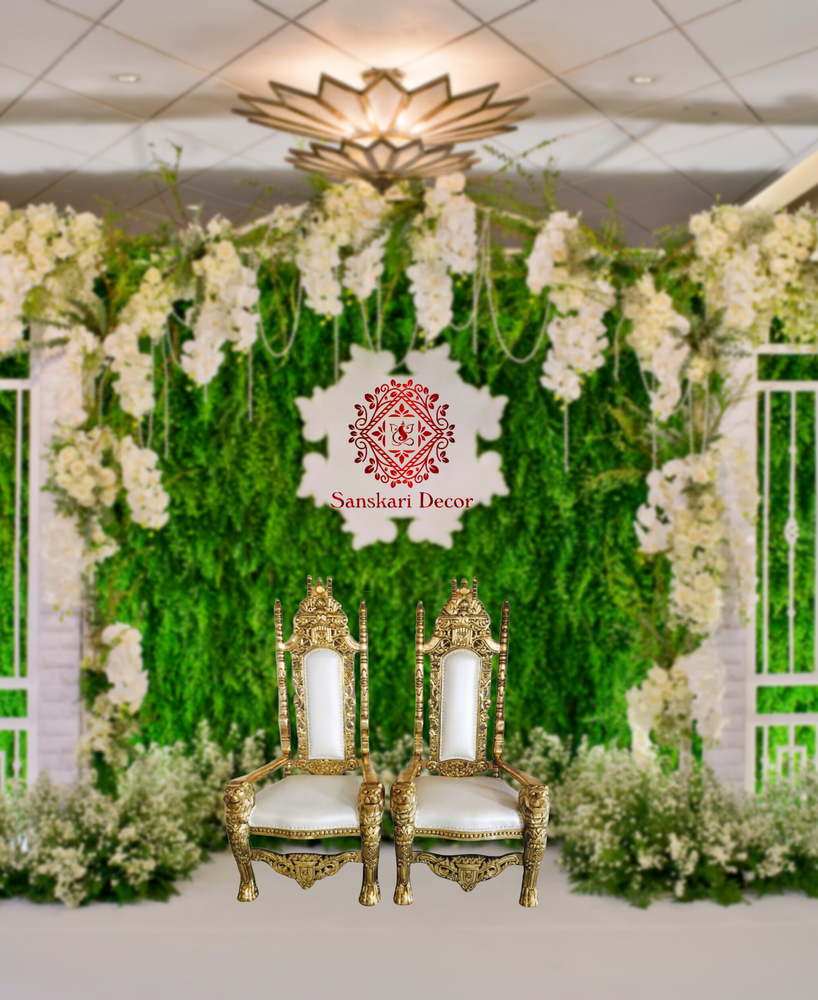 White Wooden + Metal Royal Wedding Throne Chair