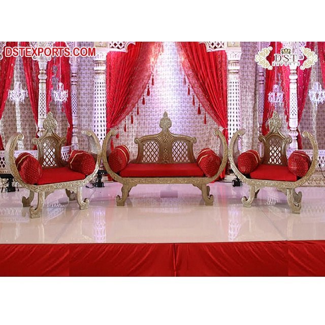 Wedding Stage Silver Inlay Throne Sofa Set Wedding Stage Maharaja Sofa Set Unicorn Wedding Sofa Set