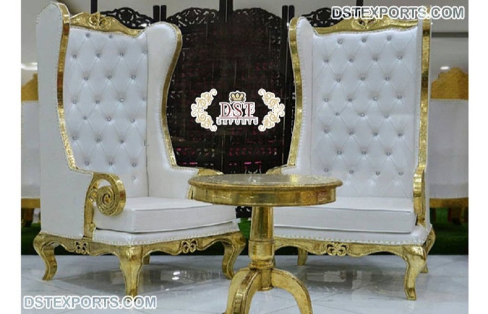 Modern White Gold High Back Wedding Chair Hot Sale Baroque Style Wedding White Chairs Online Sale