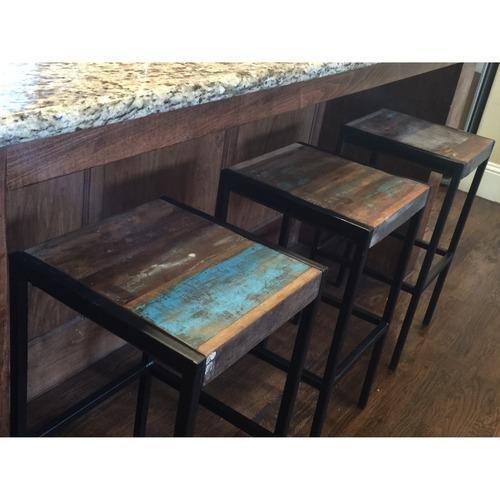 Soni Black And Natural Old Wood Reclaimed Bar Stool
