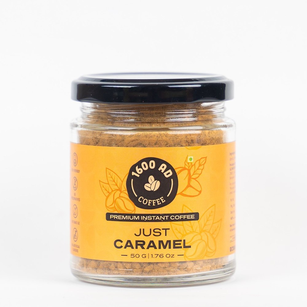 Granules 50gm 1600 AD Premium Instant Just Caramel Coffee, Packaging Size: 50gm, (1.76) Oz