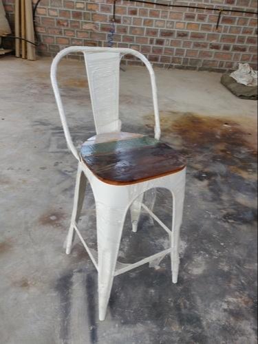 Soni White And Reclaim Wood Cafe High Seating Iron Tolix Bar Chair