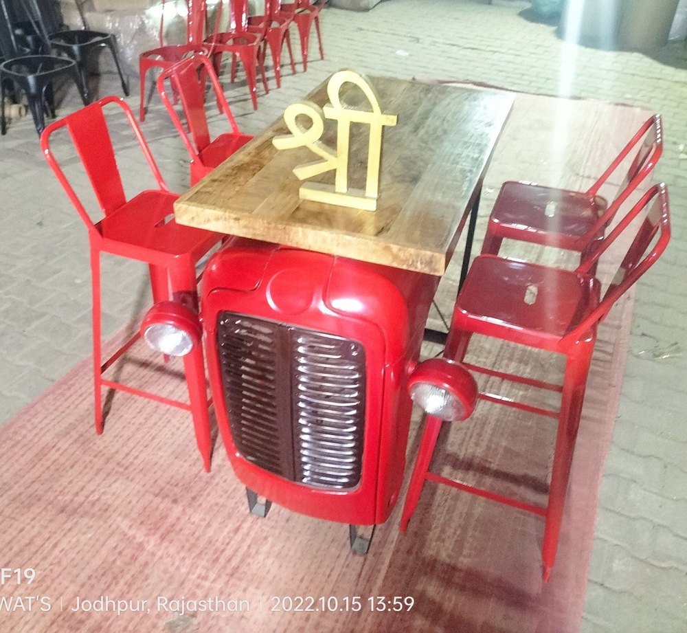 Red iron tractor bar table set, Seating Capacity: 4 Seater