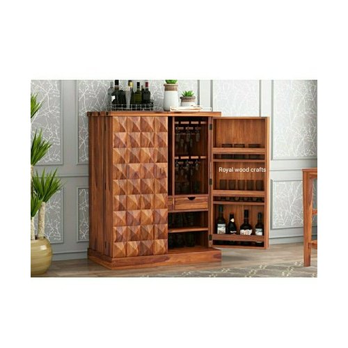 Double Door Brown Wooden Rectangular Bar Cabinet