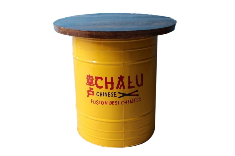 Yellow Metal Round Wooden Bar Table