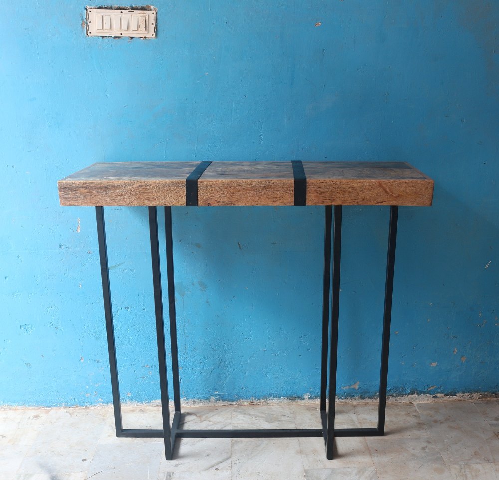 MS Iron Metal Frame With Mango Wooden Top High Side Table Furniture Bar Table