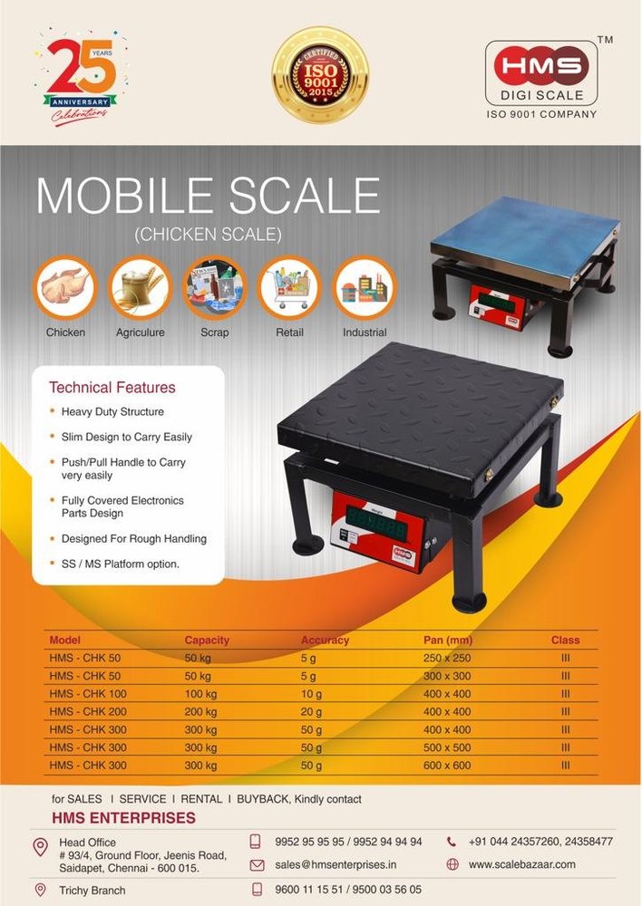 Hms Ss Or ms Chicken Weight Scale, Size: 200X200