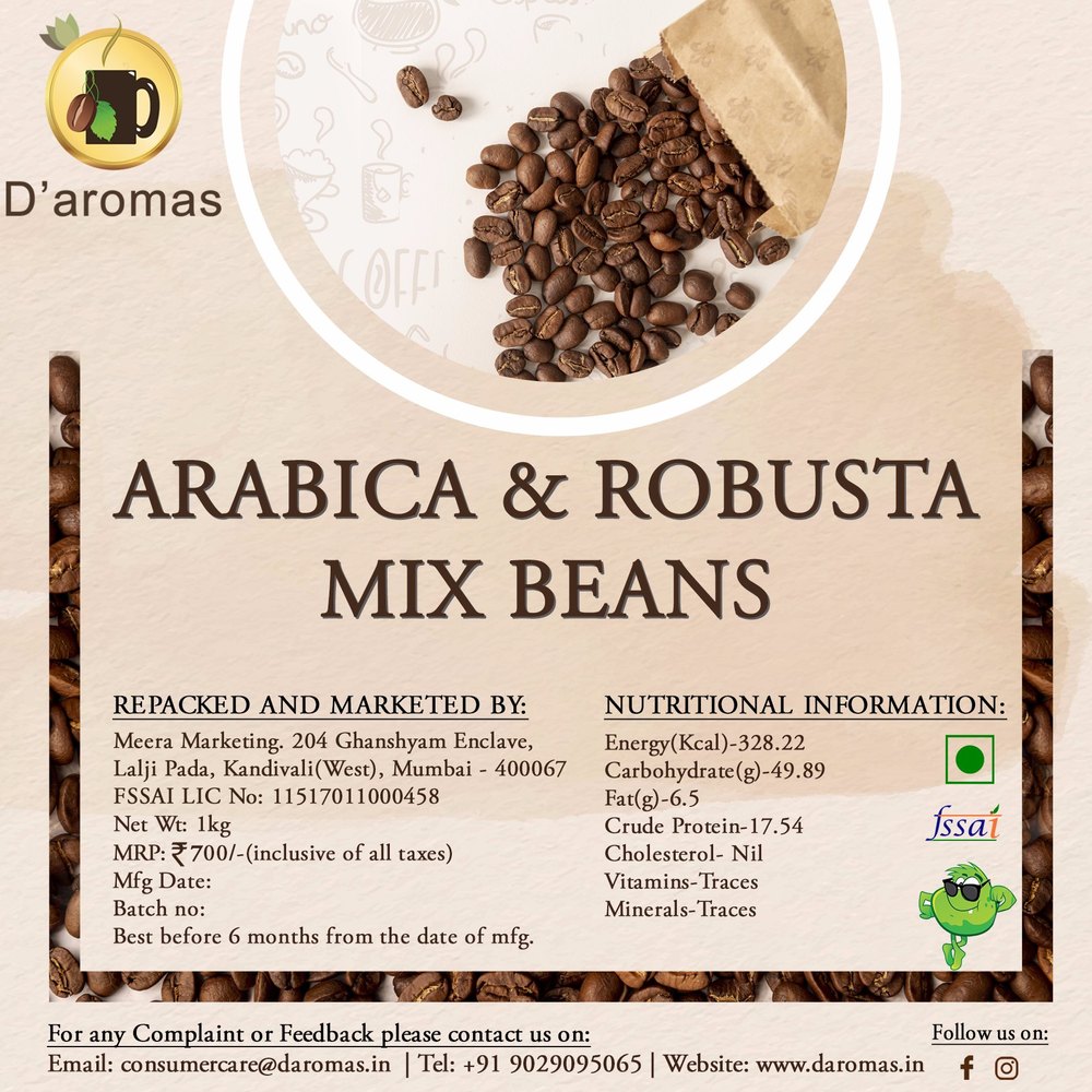 D\'aromas Chikmagalur Roasted Arabica Coffee Beans, For Hotel, Grade: AAA