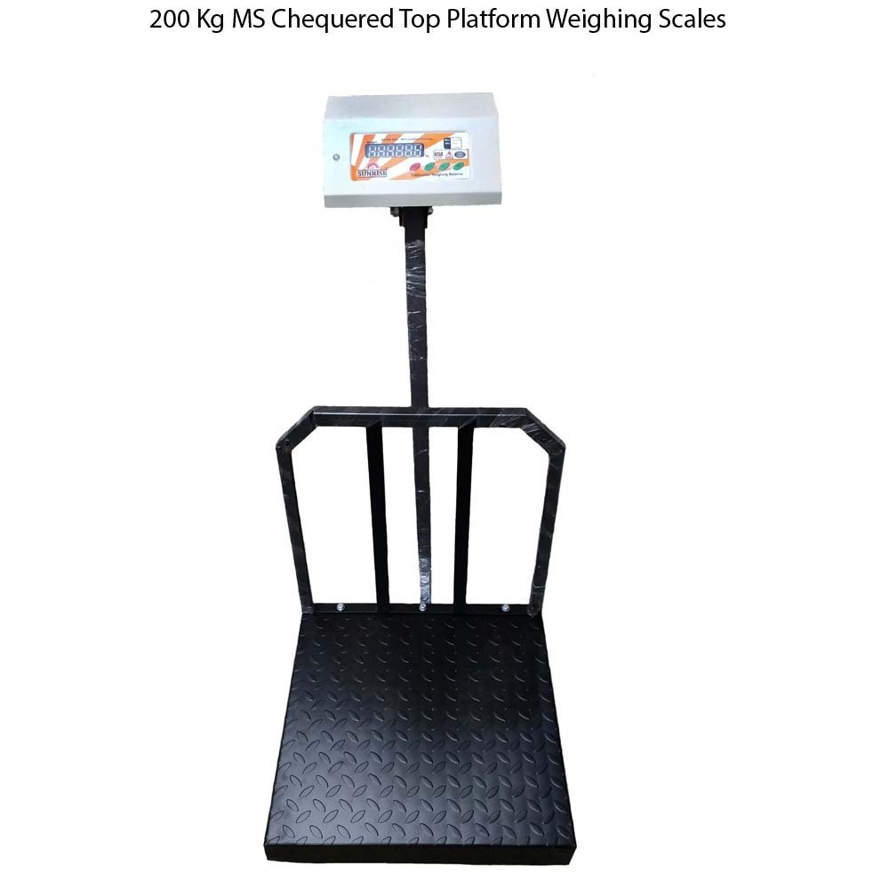 Sunrise Mild Steel 200 Kg MS Chequered Top Platform Weighing Scales, Size: 600 X 600 mm, Model Name/Number: PF-200