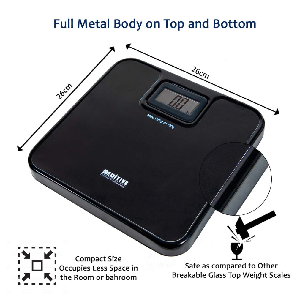 MEDITIVE Metal Platform Digital Human Weighing Scale (Black, 7-180 Kg), Size: Compact, Model Name/Number: UIP-61