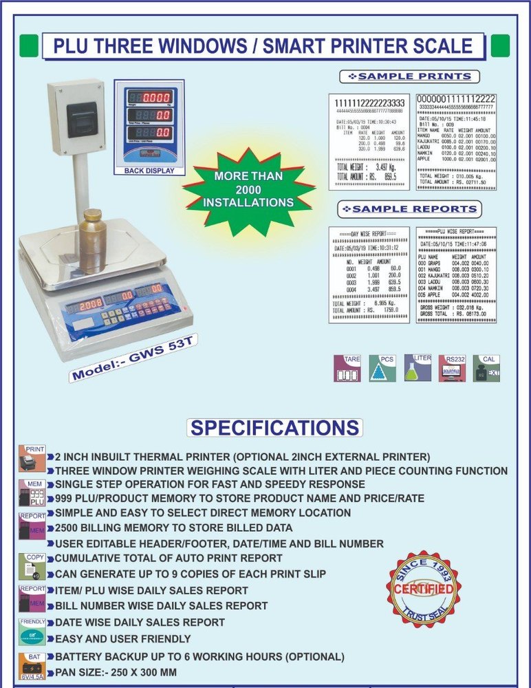 OEM Metal Receipt Printing Scale, 30 Kg, Model Name/Number: Gwsrp1