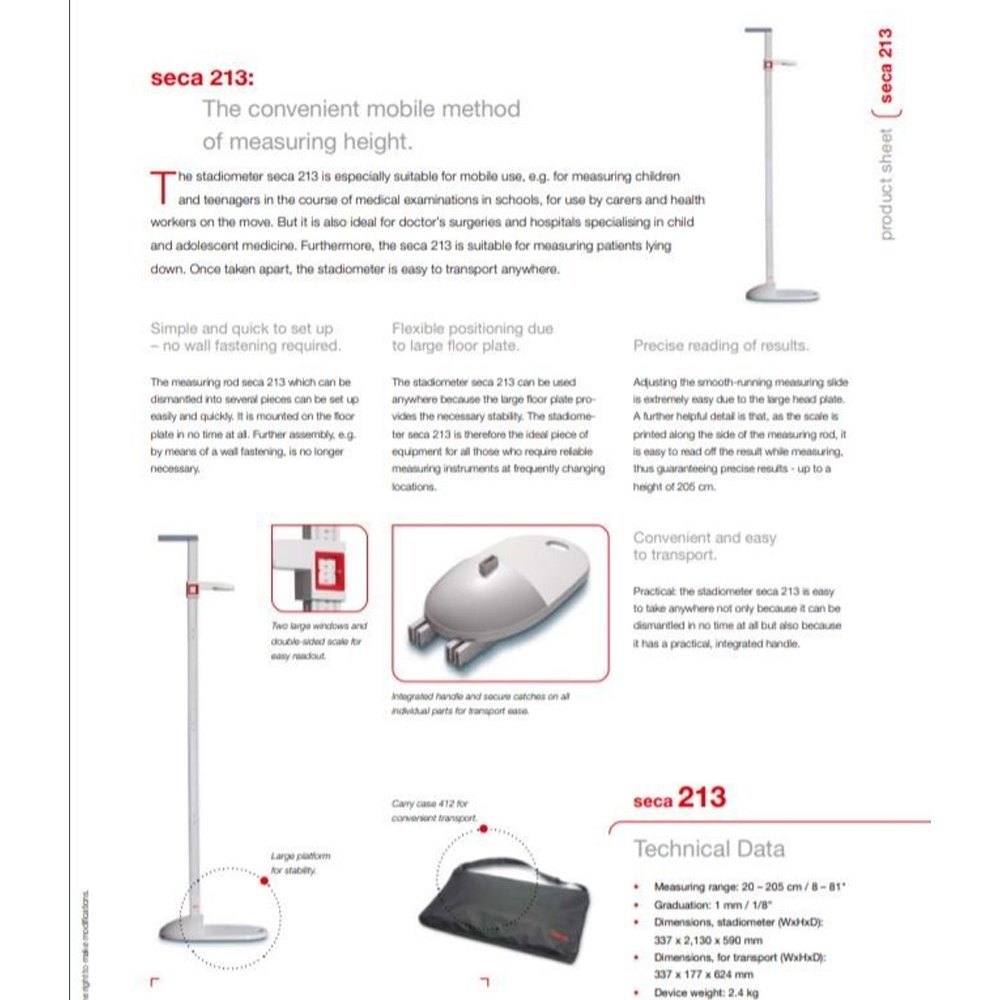 Acrylic Seca 213 Portable Stadiometer, For Laboratory