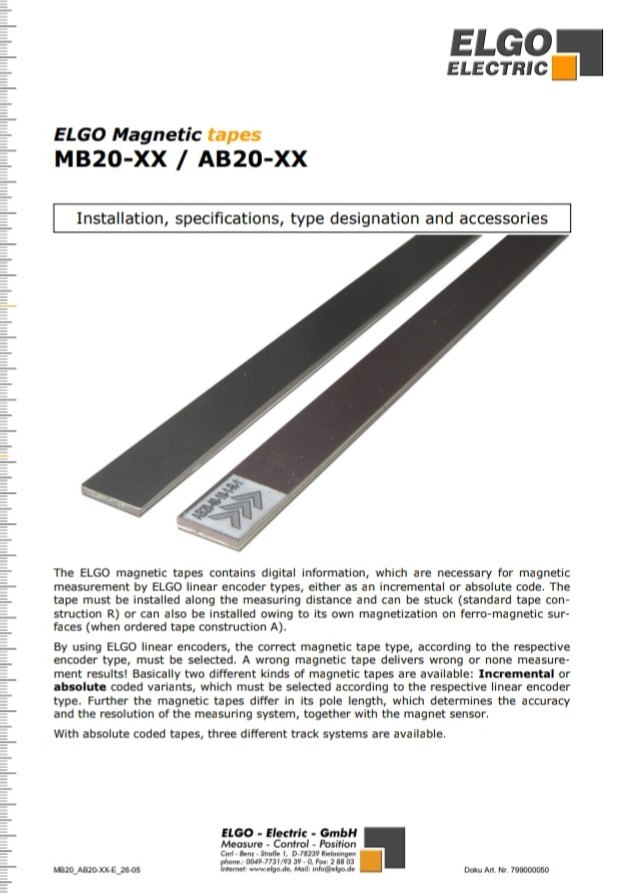 100mm To 32000mm Linear Magnetic Scale ( Elgo Germany), Size: 10mm Width, Model Name/Number: Mb 20 - 20 & Mb 20 - 50