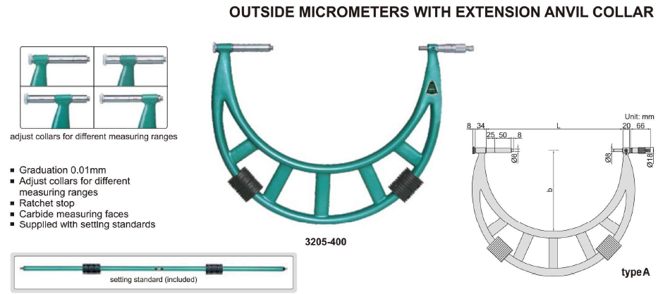 Outside Micrometer with Extension Anvil Collar