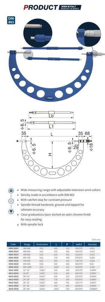 DASQUA 400-500 Outside Micro Meter, Model Name/Number: 4800-0010