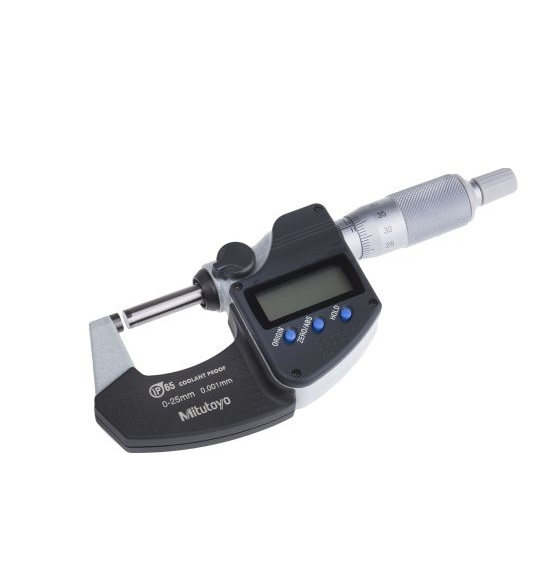 Mitutoyo 293-240-30 Coolant Proof LCD Micrometer, Ratchet Stop, 0-25mm Range, 0.001mm