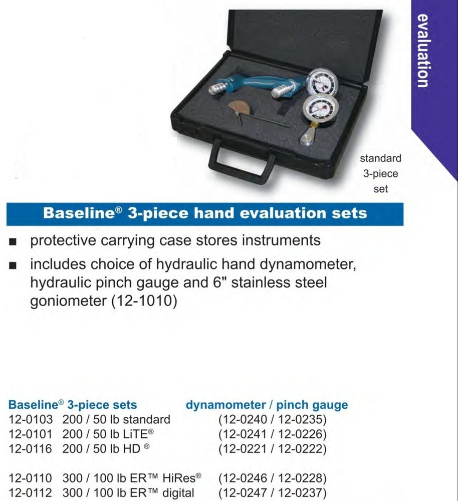 Baseline Hand Evaluation - 3-Piece Set - Features Standard 200 Lb Hhd & 50 Lb Hpg - 12-0103