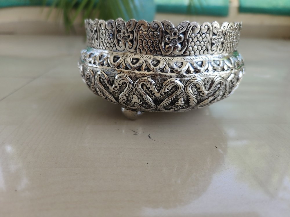 Round Shree Antiques & Handicrafts German Silver Bowl, For Decoration