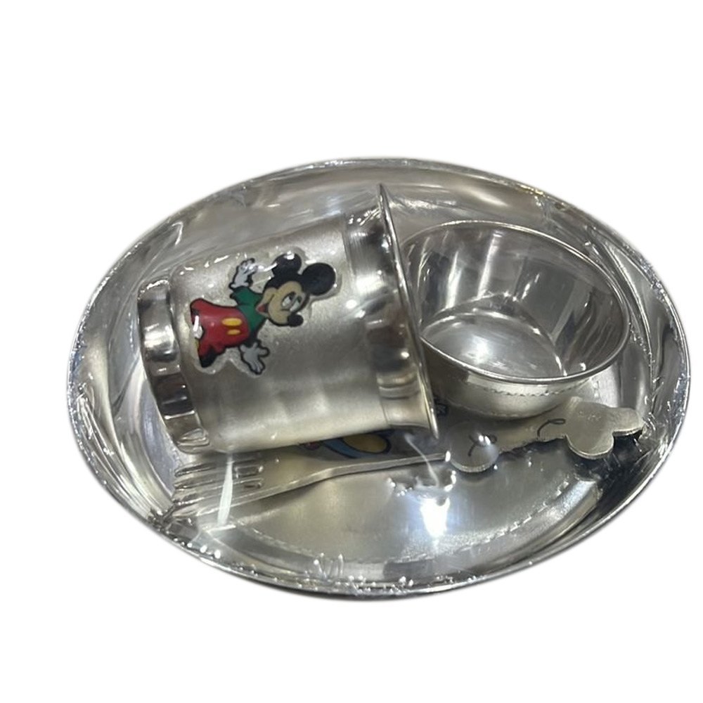 Polished Silver Kids Dinner Set, For Home, Size: 5inch