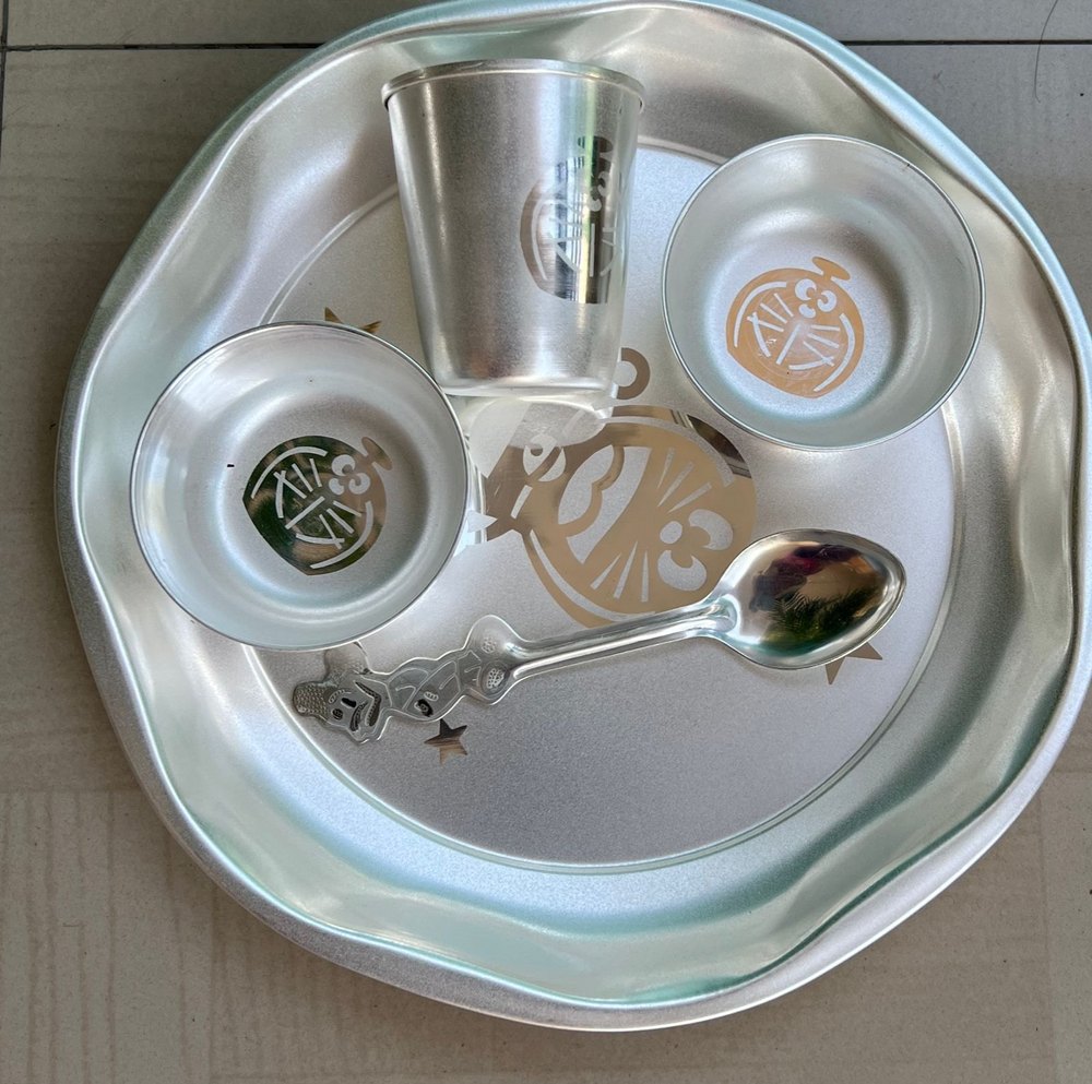 Silver Plated Cartoon Imprint Baby Dinner Set